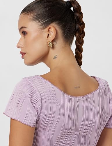 Image of ATHENA LIFESTYLE Lavender Regular Sleeves Self Design Casual Top