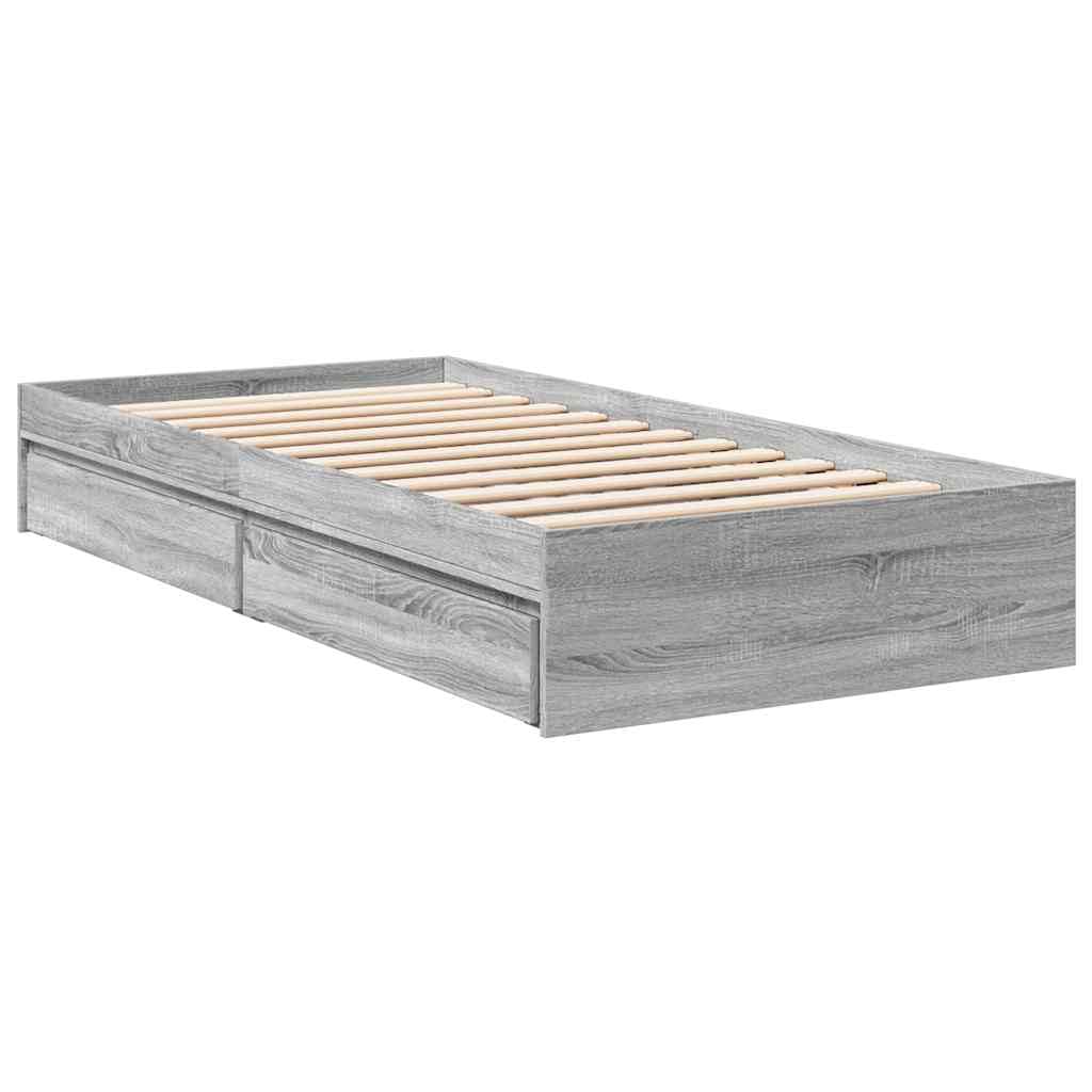 vidaXL Cama con cajones Madera de ingeniería Gris Sonoma 90x190 cm
