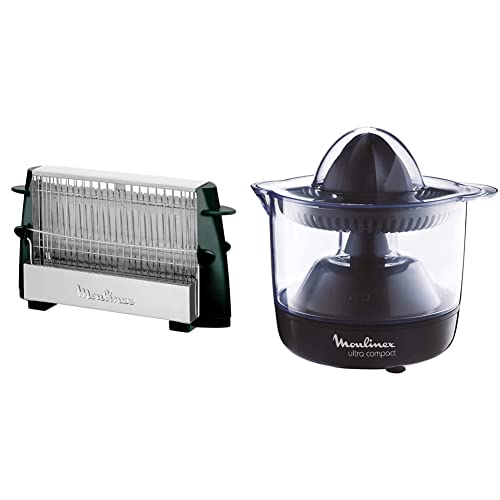Moulinex A15453 Grille-pain Noir/Inox & PC120870 Presse Agrumes Électrique Ultra Compact 25W Jus...