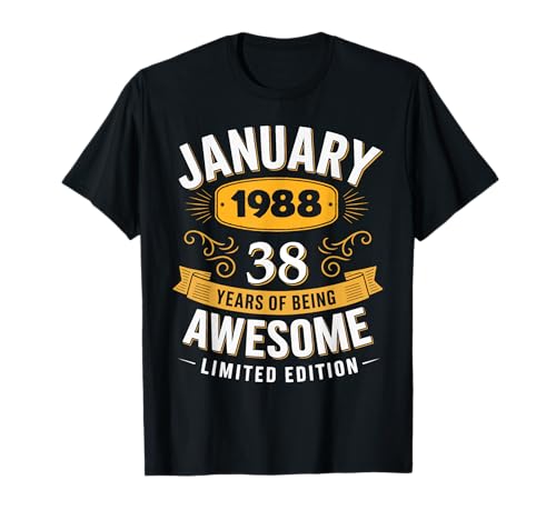 38 Years Old Awesome Since January 1988 38th Birthday Gifts T-Shirt