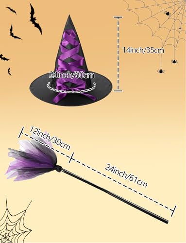 Image of Happy Cherry Toddler Girls Witch Tutu Skirt Set with Hat & Broomstick 3 Pcs Dress Up Halloween Outfits 3-8Y