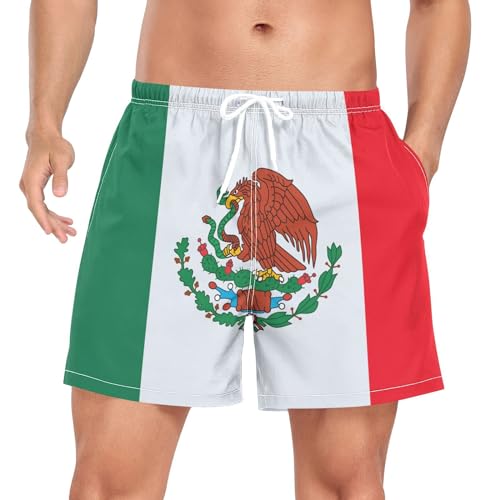 Yuiboo Mexico Flag Mexican Mx NationalMen's Swim Trunks Mens 2 Layer Workout Shorts with Pockets and Compression Liner Inseam Board Shorts Lightweight Multi
