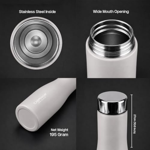 Image of CASPIAN / / / Aqua Customised Stainless Steel Water Bottle 1L,Beige with Logo Print - Personalised Water Bottle with Your Name Print for Kids Boys Girls School Office Gym- Perfect for Corporate Gifting