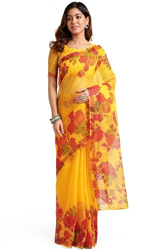 Image of MIRCHI FASHION Lightweight Kota Doria Cotton Saree | Floral Printed Summer Saree for Women | Breathable Ethnic Daily Wear Saree with Blouse Piece