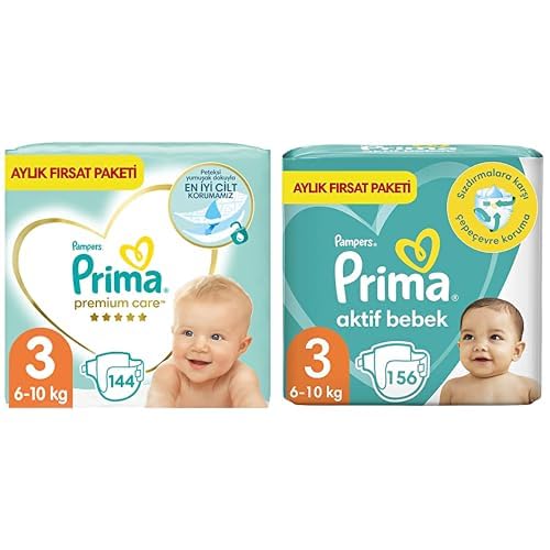 Prima Bebek Bezi Premium Care 3 Beden 144 Adet Midi Aylık Fırsat Paketi & Prima Bebek Bezi Aktif Bebek 3 Numara 156 Adet Aylık Fırsat Paketi