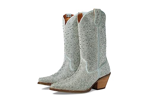 Image of Dingo Womens Silver Dollar Rhinestone Round Toe Pull On Casual Boots Mid Calf Mid Heel 2-3 inch - Black
