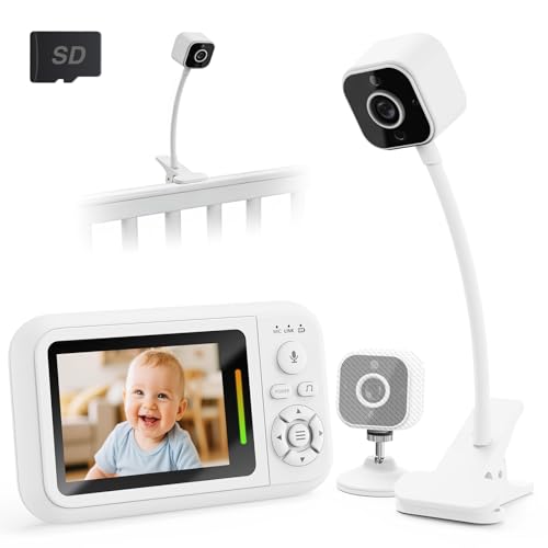 NUOTUN Babyphone Camera avec Clip et Support pour Lit, 1080P Camera Bebe Surveillance sans WiFi, Audio Bidirectionnel, Détection des Pleurs, Température, 4X Zoom, avec...
