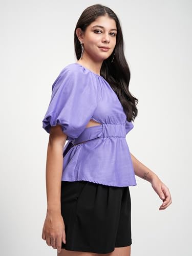 Image of Tokyo Talkies Women's Kimono Sleeve Cinched Waist Top | Back Cut-Out | Elegant & Trendy | Perfect for Casual & Semi-Formal Outings | Tops for Woman | Women Tops | Stylish Top