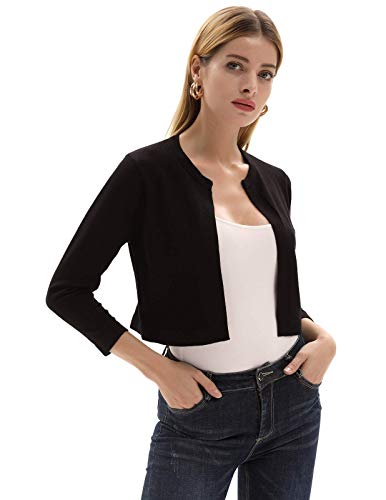 Women Short 3/4 Sleeve Cropped Sweater Bolero Shrug Cardigan Black S #TOP3