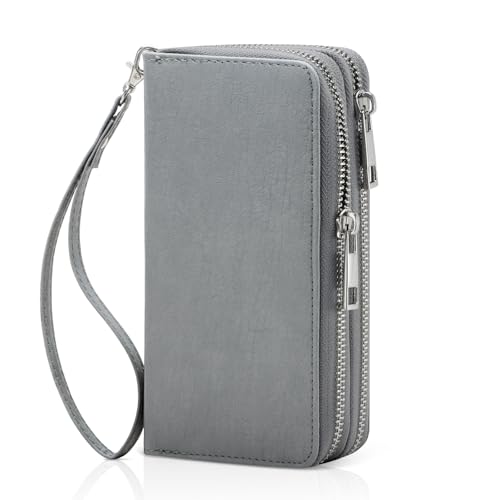 Image of Cellphone Wallet for Women Dual Zipper Long Purse with Removable Wristlet
