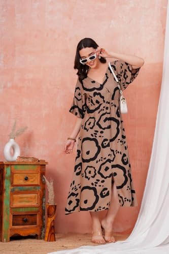 Image of Women's Stylish Knee-Length One Piece Dress, Lightweight Flared Maxi Kurti, Casual and Holiday Wear, Summer Outfit, Kurta