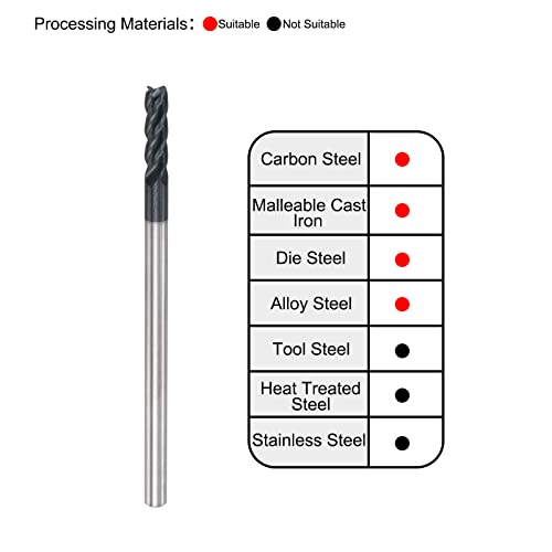 Image of uxcell Square Nose End Mill, 4mm Tip Dia Solid Carbide AlTiN Coated CNC Router Bits 4 Flute Spiral Milling Cutter HRC45 with 4mm Shank 75mm (3-inch) Length
