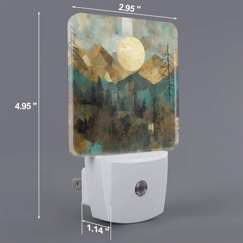 Image of Mountain Sun Trees Landscape LED Plug-in Night Lamp 2 Piece Set, Auto Sensor Emergency Painting Colorful Nightlights Set of 2 for Dawn Bedroom Bathroom Night
