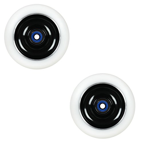 Kick Push Aluminum hub Scooter Wheels with Bearings, Black/White, 100mm