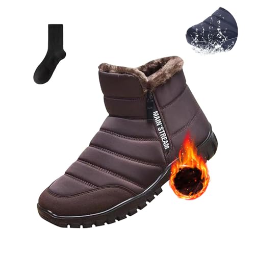 Radinnoo Shoes for Men Orthopedic, Mens Waterproof Snow Boots Fur Lined Booties Warm Winter Shoes Zipper Ankle Boot