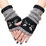 Fingerlose Winterhandschuhe – Strick-Katzen-Stickerei-Design, Weiches, Warmes Material Mit Offenen Fingern, Kuschelige Handschuhe Für Kaltes Wetter, Stilvolles Accessoire Mit Dehnbarer, Bequemer Passf