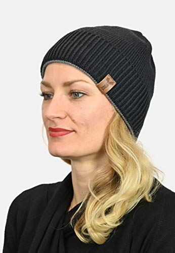 Elkline Strickmütze mit farbigem Rand und Fleece, Farbe:anthrazit