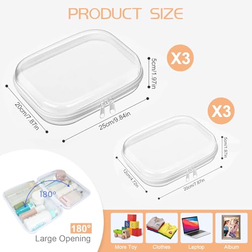 6 Pcs Clear Hard Zipper Case Hard-Sided Premium Storage Case Plastic Clear Hard Shell Zipper Pouch Portable Travel Organizer Box for Travel Building Blocks Puzzles Cosmetics Makeup Supplies (White)2