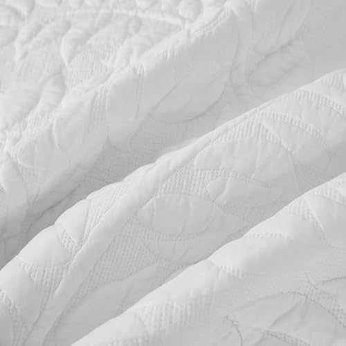 MarCielo 3-Piece 100% Cotton Oversized Bedspread Lightweight Quilt Coverlet Embroidery Farmhouse Bedding Set T0 (Bright White, Twin (68"x86"))