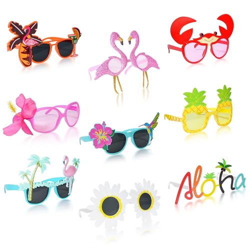 NB2GHYQJ Hawaiian Luau Party Sunglasses 9 Pairs Novelty Party Sunglasses Pool Tropical Beach Themed Party Supplies Decoration Summer Party Favors