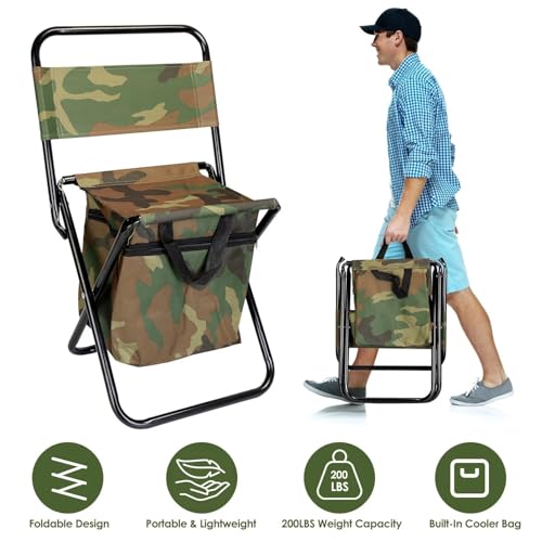 Image of Evona Folding Camping Chair with Cooler Bag & Backrest | Portable Outdoor Chair for Picnic, Travel, Beach & Fishing | Heavy Duty Iron Frame | Foldable Lightweight Chair with Storage & Pocket