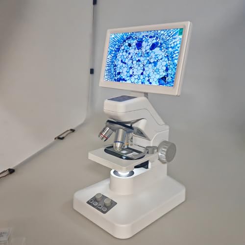 Image of WiFi Biological Digital Microscope with 7 inch inch Screen, 1600X Optical Objective Lenses, STEM Microscope Kit, with Dark Field vision, white, GF300C