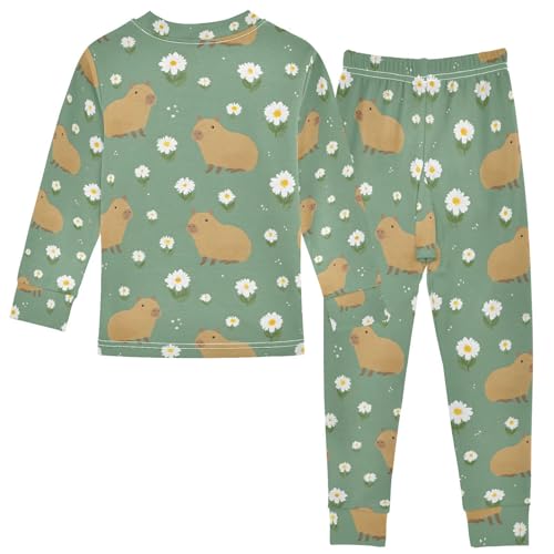 ALAZA Capybara Daisy Blossom Flower Pajamas Long Sleeve Sleepwear 2-Piece Pajama Set2