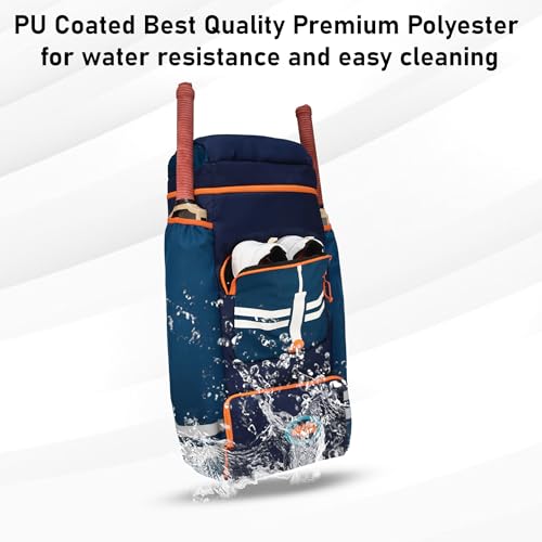 Image of WHACKK Warne 81L Cricket Kit Bag Backpack|Spacious Compartment with Dual Bat, Shoe /Helmet Pockets|Lightweight & Durable Sports kit Bag Navy Orange