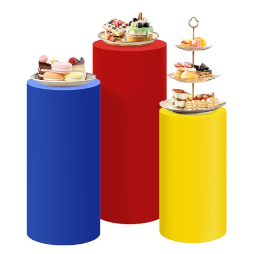 SaitiMade Set of 3 Red Yellow Blue Cylinder Pedestal Stand Covers