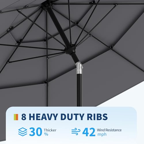 9Ft 3 Tiers Market Umbrella Outdoor, 3 Tiers Heavy Duty Patio Umbrella 8 Ribs, Outdoor Market Table Umbrellas with Ventilation and Hand Crank