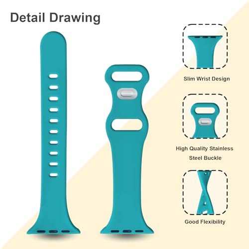 Image of Slim Band Compatible with Apple Watch Bands 38mm 40mm 41mm 42mm 44mm 45mm 46mm 49mm for Women Men,Soft Thin Narrow Silicone Sport Strap Wristbands for iWatch Series 11 10 9 8 7 6 5 4 3 2 1 SE Ultra Teal