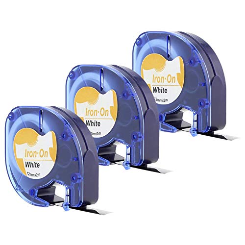 Anycolor kompatible LT-Stoffetiketten als Ersatz für Dymo Letratag 18768 S0718840 S0718850 LT-Etiketten Aufbügelband für LetraTag XR LT-100H LT-100T LT-110T 12 mm x 2 m schwarz auf weiß, 3er-Pack