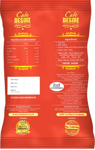 Image of Cafe DESIRE I DRINK SUCCESS Instant Coffee Premix Red Range (3 kg) | 1 Kg Pack x 3 | Milk not required | Just add Hot Water | Rich Taste as home-made | Use manually and also Suitable for all Vending Machines | 3 in 1 Coffee | Makes 250 cups - CD5