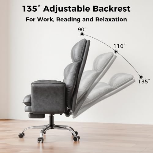Image of Big and Tall Office Chair, Flip Armrests for Pets & Cross Legged Sitting | Executive Ergonomic Computer Gaming Chair with Foot Rest, Tech Fabric Wide Seat Reclining Desk Chair，Grey