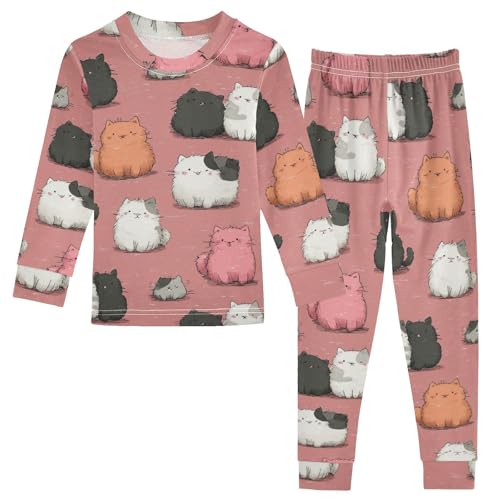 Pajama Sets Long Sleeve Pattern Of Cute Cats Soft Comfy Sleepwear 2 Piece PJS 3-8T