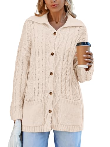 Saodimallsu Womens Cable Knit Cardigan Sweaters Fall Oversized Long Sleeve Button Open Front Knit Sweater Coats2