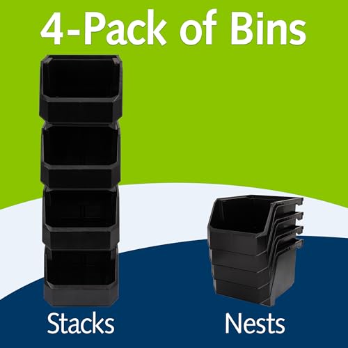 Image of ReadySpace Plastic Containers for Organizing and Storage Bins for Drawers, Desks, Office Organization, and Garage, Stackable Bins, Medium-Tall (7 inch x 11 inch x 8 inch), 4-Pack, Black