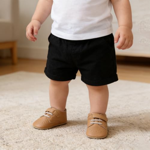 Image of SOFMUO Baby Boys Girls High Top Ankle PU Leather Sneakers Soft Rubber Sole Infant Moccasins Newborn Oxford Loafers Anti-Slip Toddler Wedding Uniform Dress Shoes