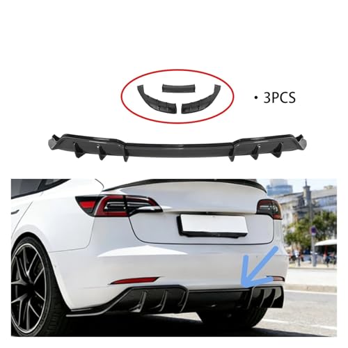 Difusor de labio inferior para parachoques trasero de coche Tesla Model 3 negro estilo carbono 2