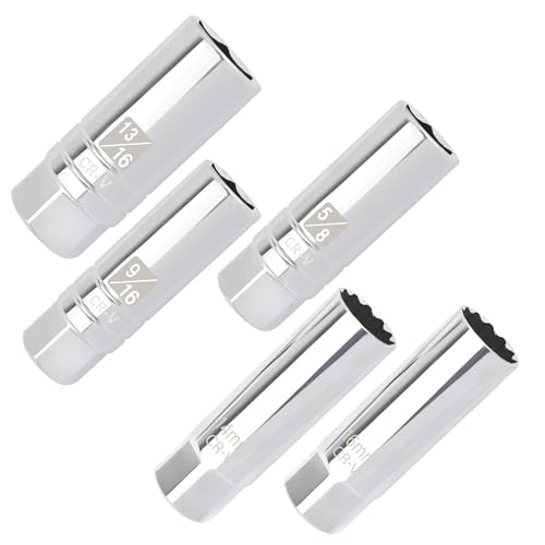 Image of 5PCS Car Magnetic Spark Plug Socket Set,Thin Wall & 6-point 14mm 16mm 13 /16 inch 9 /16 inch 5 /8 Spark Plug Socket,3 /8 inch Drive Car Sparks Plugs Sockets Automotive Accessories