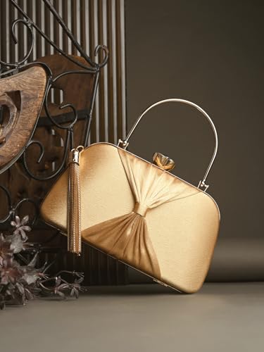 Image of TOOBA Handicraft Women's Beautiful Bling Box Clutch Bag | Evening Bag, Bridal Purse & Party Handbag | Wedding & Special Occasion Clutch (Knot Small Boat)