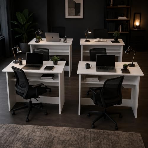 Image of Engineered Wood Ergonomic Prime Desk, Set of 4, White
