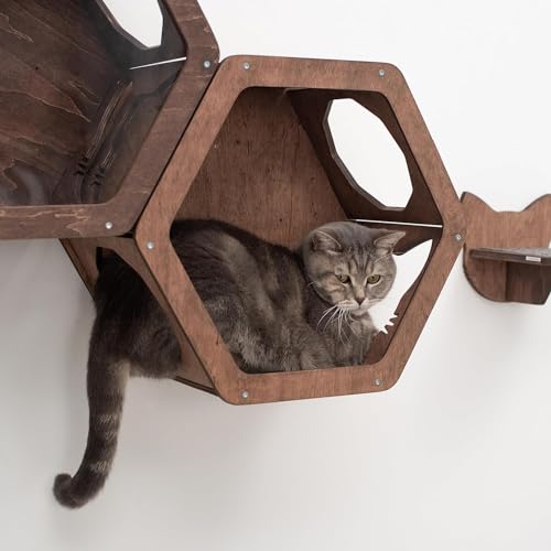 Wall Cat Shelves Wood Cat Wall Shelves Cat Furniture - Wooden Cat Shelf Wall Mounted Cat Wall Furniture - Indoor Cats Rustic Cat Decor Cat Lover Gift (Cat Wall Bed) - Thumbnail 5