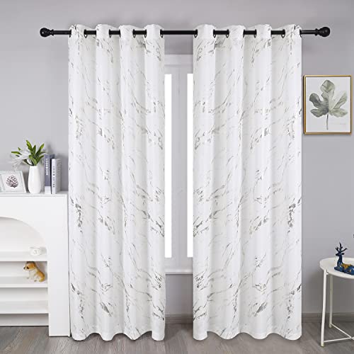 Taisier Home Silver Foil Print Linen Textured Curtains Geometric Marble Pattern Design Curtains for Living Room Light Filtering Window Treatment 2 Panels 84