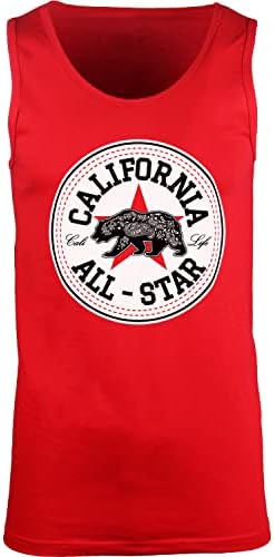 ShirtBANC California All Star Mens Shirt Cali Life Bandana Bear Tee (CA All Star Red Tank, L)