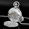 Tiong Double Open Mechanical Pocket Watch with London Design Roman Numerals with Chain Mens Steel Pocket Watches Gifts #5