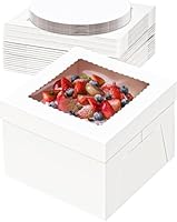 Tlczrva Tortenkarton,5er-PackTortenbox Set, Kuchenbox,Tortentransportbox,weiße Tortenschachtel mit Fenster und 5 Kuchenrunde Bretter, Kuchenkarton für Torten, Gebäck(25.4 * 25.4 * 20.3)