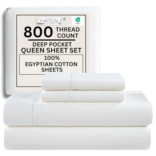 100% Egyptian Cotton Sheets Queen Size Bed Set, 15'...