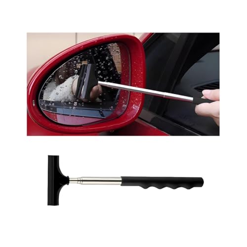 ANFTDCO Car Side Mirror Squeegee, Retractable Vehicle Rearview Mirror Cleaner Wiper for Rainy Foggy Weather, Portable Automotive Window Glass Cleaning Tool, Universal for Vehicles (Black)