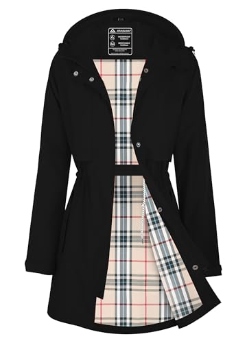 EnduaReve Damen Regenjacke Regenmantel Wasserdicht Kapuze Women Rain Jacke Übergangsjacke Outdoor Frühling Sommer Herbst Schwarz M